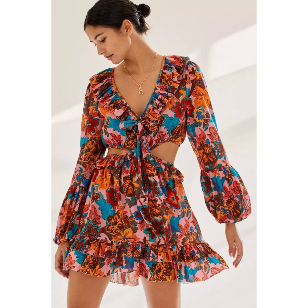 Love The Label‎ x Anthropologie Floral Cut-Out Mini Dress In Pink Women's Size S
